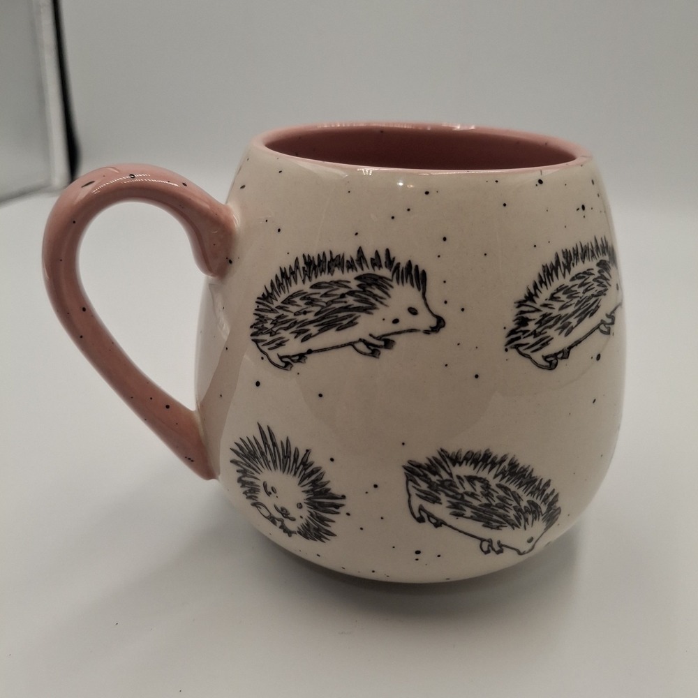 Meritage Hedgehog Ceramic Coffee Mug 16 fl oz White/Pink/Black Speckled